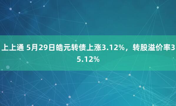 上上通 5月29日皓元转债上涨3.12%，转股溢价率35.12%